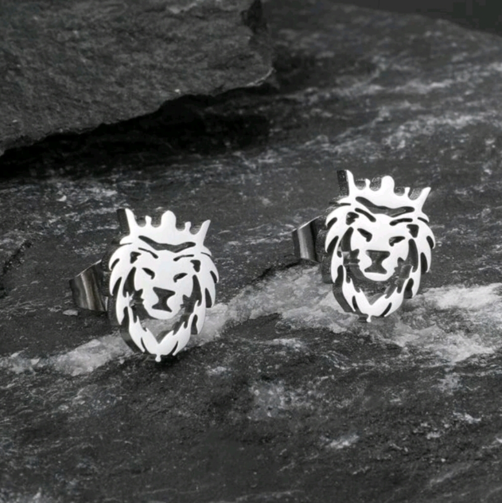 NEW Lion Stainless Steel Post Earrings